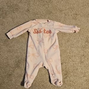 Carter's Pink 'Little Sister' Bow Print Footie Onesie